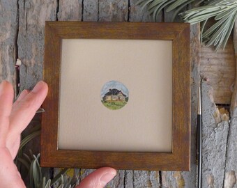 Aquarelle miniature originale avec votre maison, Peinture à partir de votre photo, Cadeaux spéciaux personnalisés pour les parents