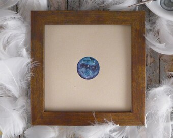 Original night sky painting, miniature watercolor with galaxy, starry sky framed wall decor, space lover gift, new home present,