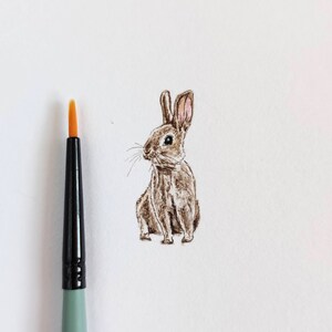 Aquarelle miniature originale avec lièvre, illustration d'un animal de la forêt, décoration murale lapin mignon, cadeau animal pour chambre d'enfant image 1