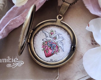 Locket hand-painted heart, Valentine's Day gifts vintage,  i love you more, gift for an engagement jewelry