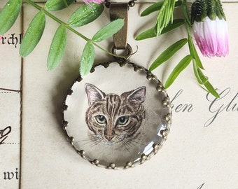 Collana con ritratto di animale domestico dipinta a mano - Ricordo d'arte di gatto in miniatura personalizzato, regalo di compleanno personalizzato