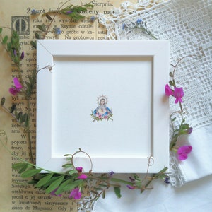 Miniature painting with Heart of Mary, hand painted illustration with Mother of God, watercolor tiny gift, religious wall decor, holly gift zdjęcie 1