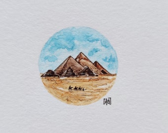 Illustration miniature avec l'Egypte, miniature peinte à la main, mur de galerie de voyage, souvenir d'art