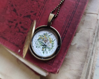 Original necklace with Bouquet of roses, locket painted, anniversary gift