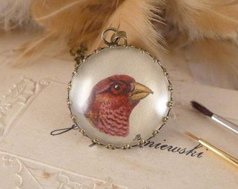 Collier peint à la main avec oiseau rouge, bijoux faits à l'aquarelle, cadeau pour les amoureux des oiseaux, inspiré par la nature, cadeau pour professeur de biologie