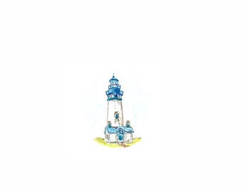 Lighthouse Print of watercolor miniature, travel print, summer gift, nautical style wall decor, mini art print