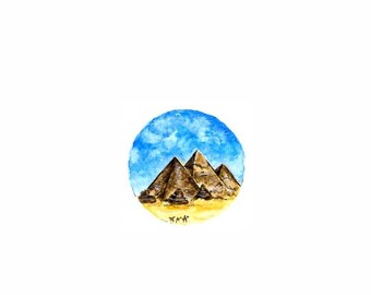 Druck von Aquarell Miniatur mit Pyramiden, Geschenk für Ägypten Liebhaber, Reisedruck Andenken, Sommergeschenk, mini Kunstdruck