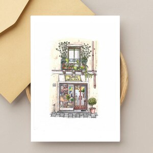 Cartão postal da Original Watercolor Art – Ilustração de fachada de loja siciliana, Explore a Itália por meio da arte - Ideal Traveler Keepsake