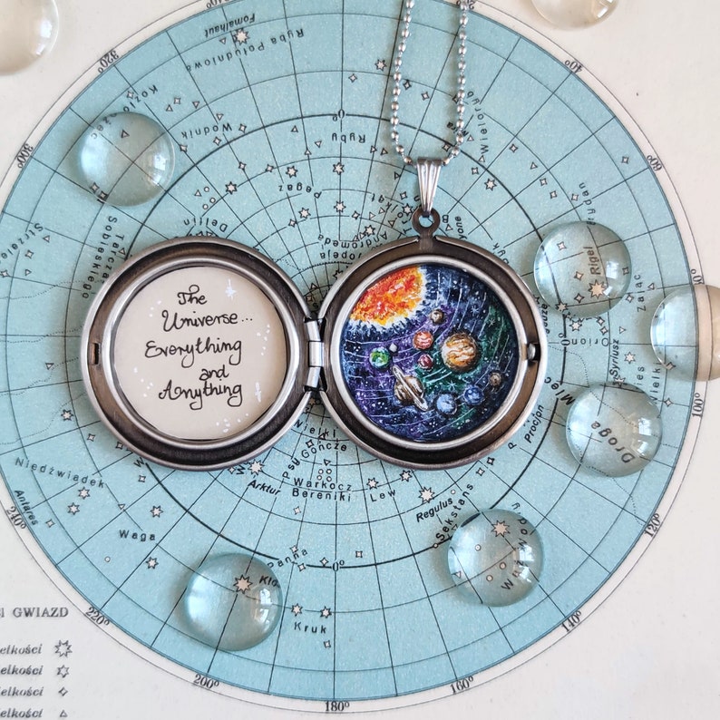 Solar system necklace, locket hand painted, planet jewelry, special gift for you zdjęcie 2