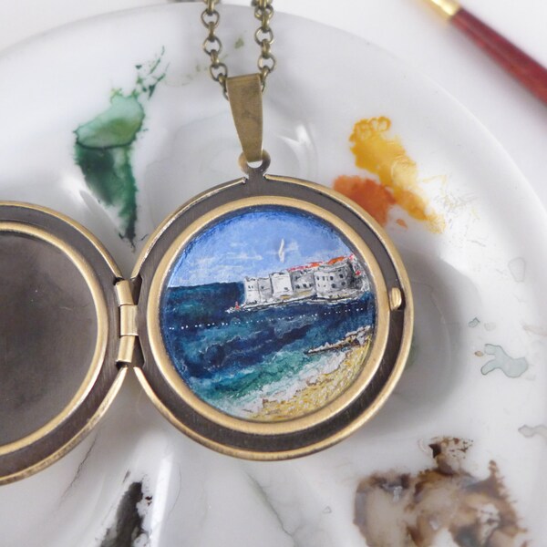 Painting locket with memory from the holidays, Dubrovnik necklace travel souvenir, special jewelry for women
