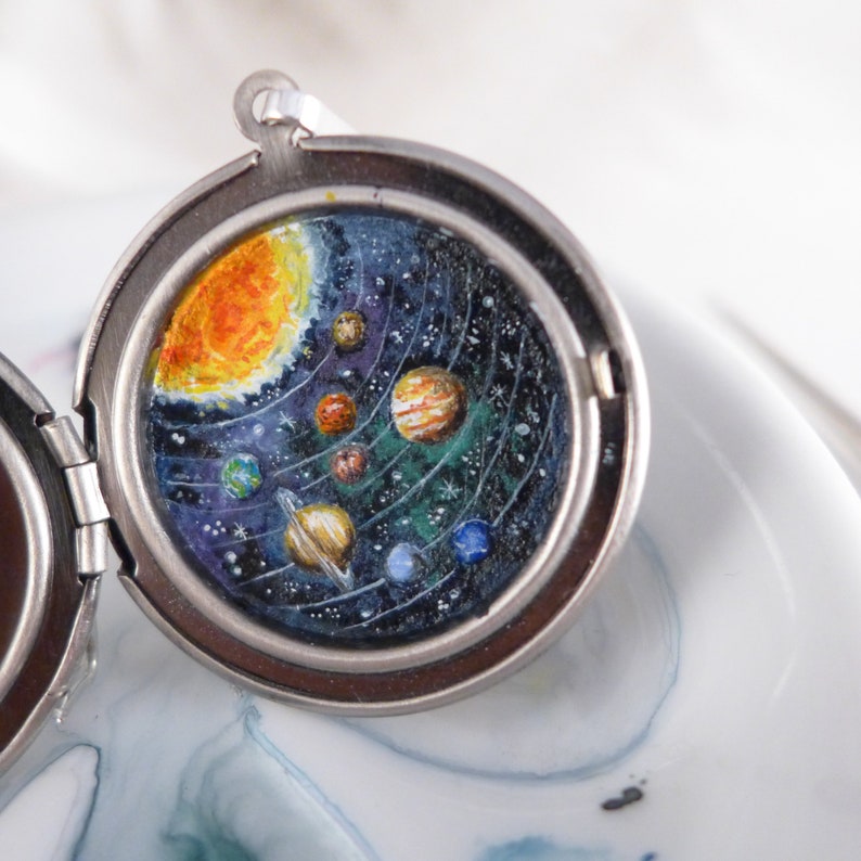 Solar system necklace, locket hand painted, planet jewelry, special gift for you zdjęcie 4