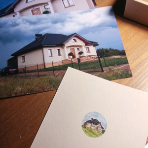 Original watercolor miniature with your house, Painting from your Photo, Personalized special gifts for parents zdjęcie 5