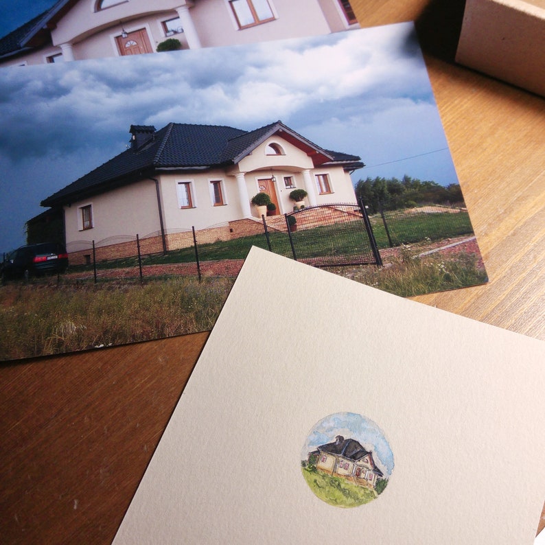 Original watercolor miniature with your house, Painting from your Photo, Personalized special gifts for parents zdjęcie 5