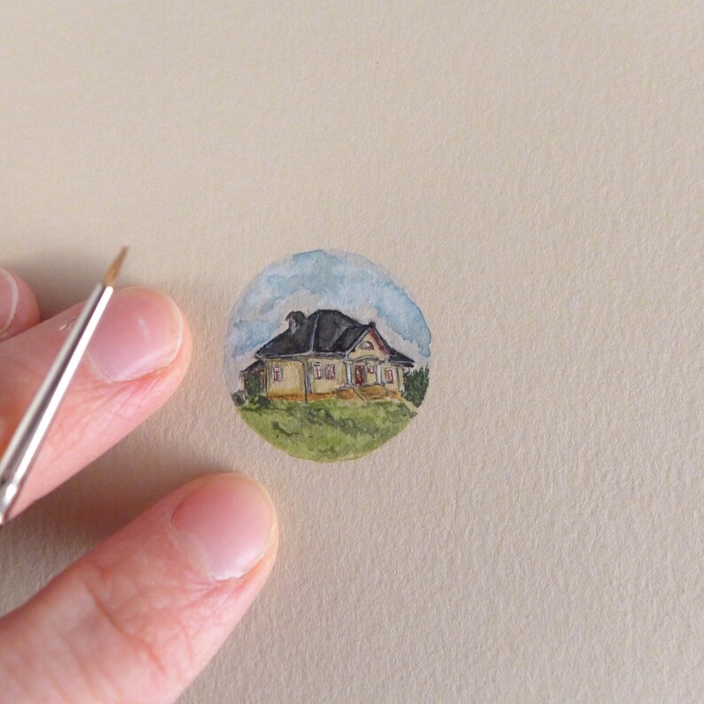 Aquarelle miniature originale avec votre maison, Peinture à partir de votre photo, Cadeaux spéciaux personnalisés pour les parents image 2