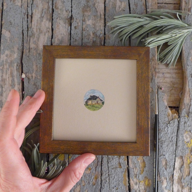 Aquarelle miniature originale avec votre maison, Peinture à partir de votre photo, Cadeaux spéciaux personnalisés pour les parents image 1