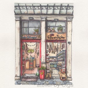 Griechenland Schaufenster Malerei, Original Aquarell Illustration, Crete Liebhaber Geschenk, Travel Urban Skizzieren, Detiled Kunstwerk, Wanddekorkunst