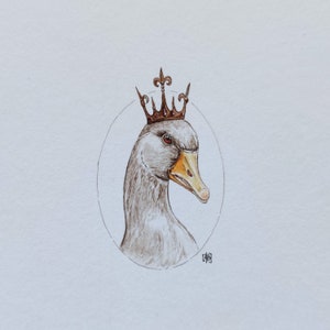 Original painting illustration with the royal goose, nursery art decor