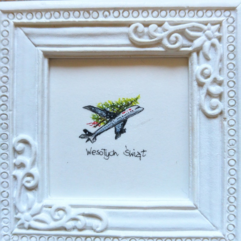 Miniature peinte à la main avec avion de Noël, petit cadeau Joyeux Noël, image 2