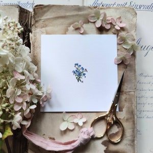 Miniaturowa ilustracja z kwiatami Niezapominajka, oryginalna akwarela malarska Kwiaty, prezenty urodzinowe dla niej zdjęcie 4