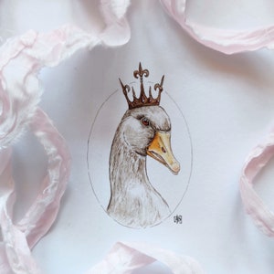 Original painting illustration with the royal goose, nursery art decor