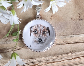 Necklace with personalised pet portrait,  Handpainted necklace , miniature dog art