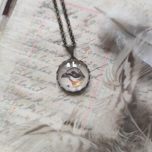 Hand painted necklace with bird, dainty jewelry hand made, small gift for friends, gift for bird lover, cottagecore outfit, artistic jewelry