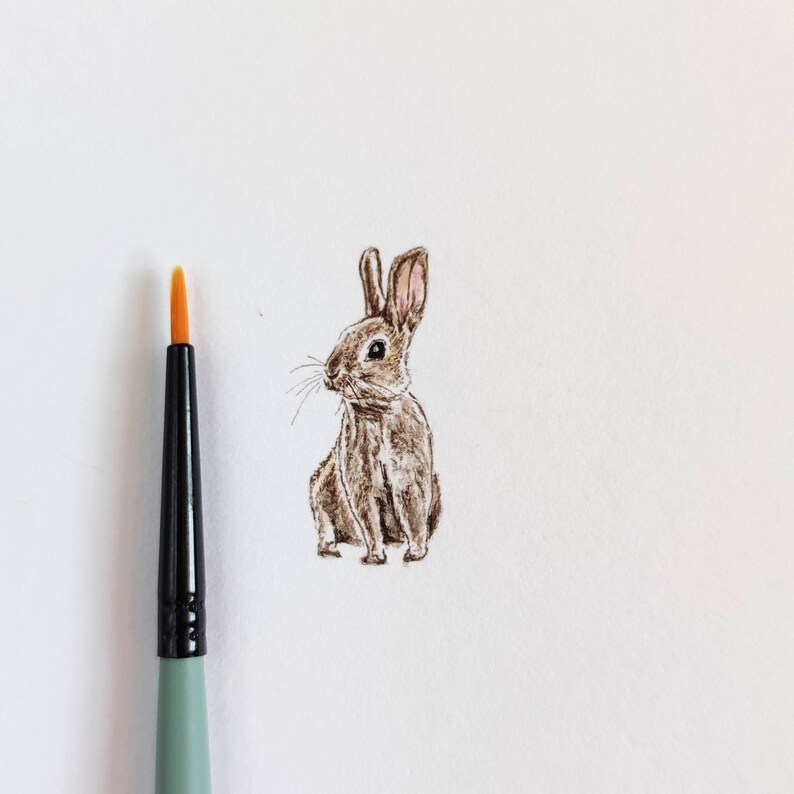 Aquarelle miniature originale avec lièvre, illustration d'un animal de la forêt, décoration murale lapin mignon, cadeau animal pour chambre d'enfant image 1