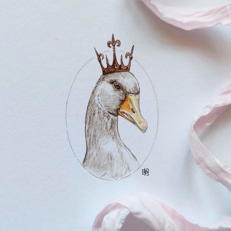 Original painting illustration with the royal goose, nursery art decor