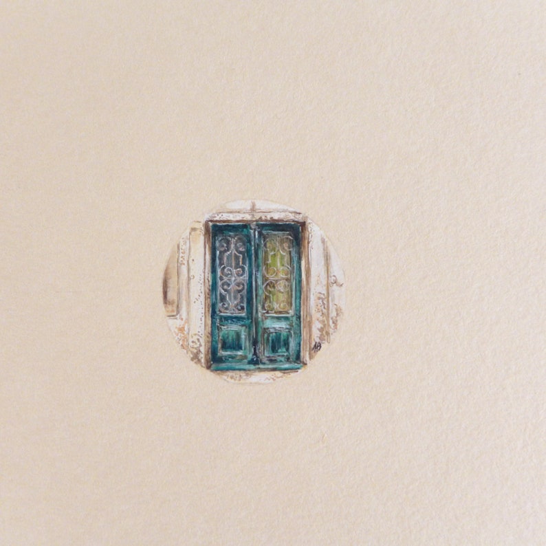 Acquerello in miniatura con vecchia porta Dubrovnik, opere d'arte dipinte a mano, decorazione domestica a parete immagine 3