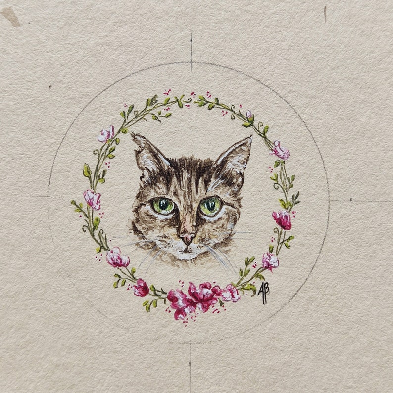 Personalised mini cat portrait, hand-painted illustration with your favorite animal, custom cat portrait, gifts for animal lovers zdjęcie 2