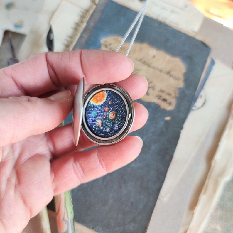 Solar system necklace, locket hand painted, planet jewelry, special gift for you zdjęcie 6