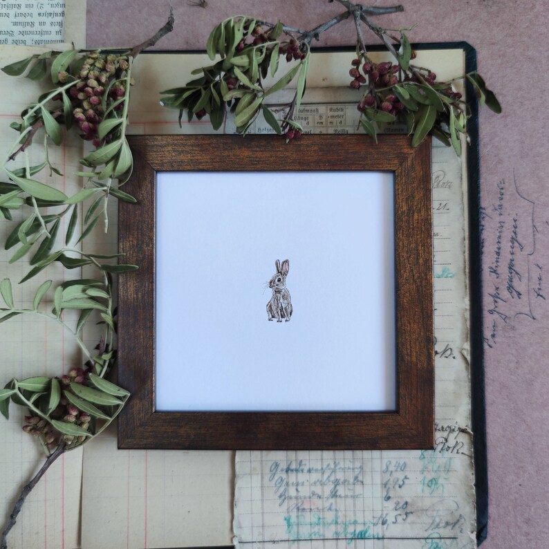 Aquarelle miniature originale avec lièvre, illustration d'un animal de la forêt, décoration murale lapin mignon, cadeau animal pour chambre d'enfant image 2