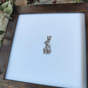 Original miniature watercolor with hare, illustration of forest animal, cute rabbit wall decor,with frame