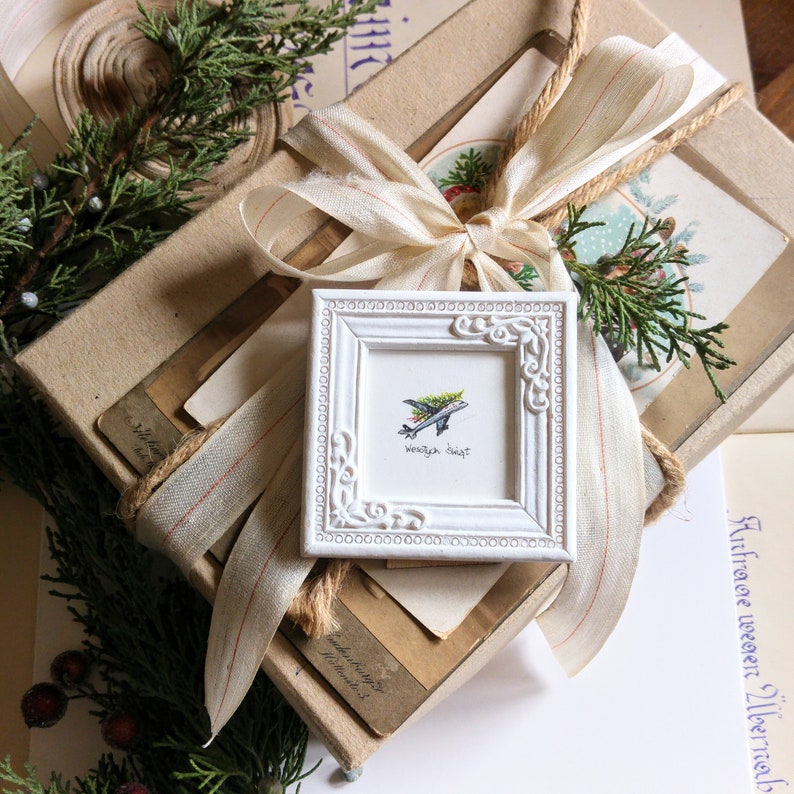 Miniature peinte à la main avec avion de Noël, petit cadeau Joyeux Noël, image 3