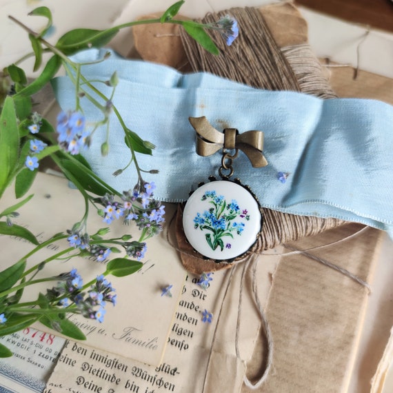 Forget-me-nots Porcelain Hand Painted Brooch | Etsy