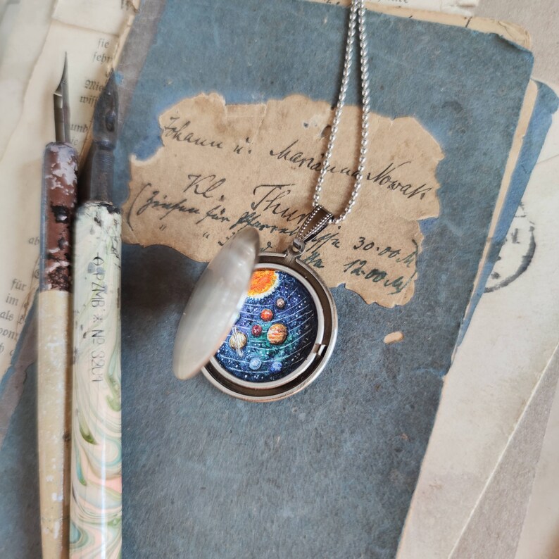 Solar system necklace, locket hand painted, planet jewelry, special gift for you zdjęcie 5