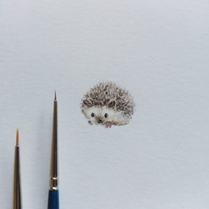 Watercolor miniature with cute Hedgehog, tiny gift for best friend, framed home decor zdjęcie 4