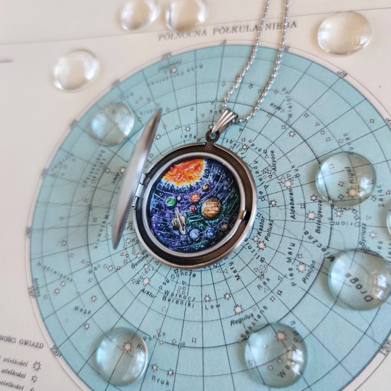 Solar system necklace, locket hand painted, planet jewelry, special gift for you zdjęcie 1