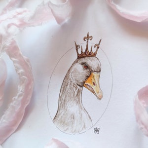 Original painting illustration with the royal goose, nursery art decor