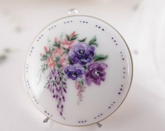 Hand painted necklace with purple flowers, exclusive porcelain jewelry, unique christmas gift for your favorite women, ceramic pendant