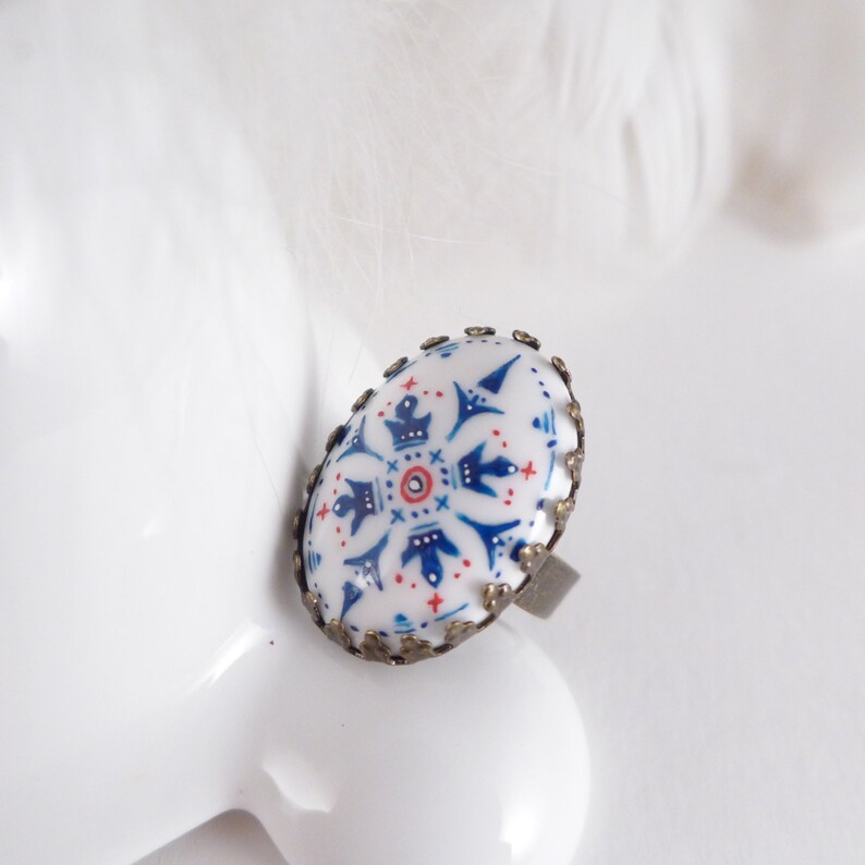 Bague en porcelaine peinte à la main avec Azulejo, style titre portugais, cadeaux de bijoux d'été, achat d'anniversaire de vacances, meilleur cadeau de femme, cadeau de voyageur image 4