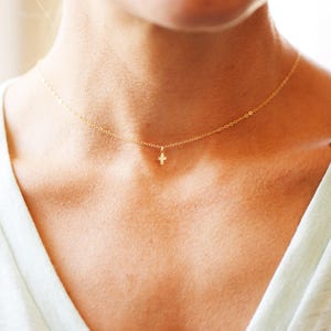 14K Gold Itsy Bitsy Teeny Weeny Cross Necklace image 4