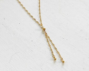Duke/ Delicate Gold Necklace / Gold Tassel Lariat Necklace / Modern Gold Lariat / Gold Y Necklace / Waterproof Necklace / Minimalist Jewelry
