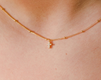 Tiny Cross Necklace // Diamond Cross // Tiny CZ Crystal Cross Necklace on Ball Chain // Crystal Cross // Tiny Cross // Cross Choker // Cross