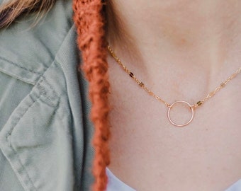 The Halo Necklace// Gold Filled 14 kt 14K Circle Necklace with Delicate Bar Chain // Circle Necklace / Open Circle Necklace / Circle Jewelry