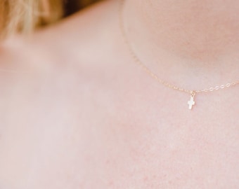 14K Gold Itsy Bitsy Teeny Weeny Cross Necklace