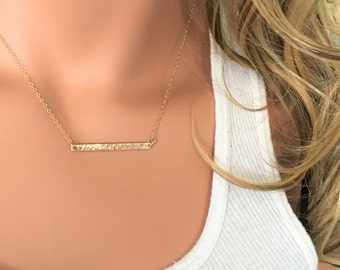 Gold hammered bar necklace hammered bar necklace everyday bar necklace hammered gold bar necklace