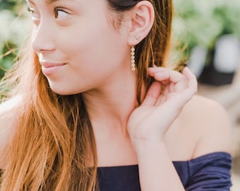 Disc Dangle Earring // Long Shimmer Dangle Earring // Gold Filled Shimmer Bar Earring // Easy Breezy Earrings