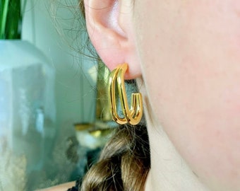 Laney Double Gold Hoop Earring / Gold Hoop Earring / Hoop Earring / Bold Hoop Earring / gold hoop / nickel free earring / Waterproof Hoops