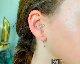 Ear Needle / ICE Ear Needle / Single earring / Edgy Earring / Ear Pin / Ear Needle Piercing / Gold Ear Needles / Ear Bar Needle